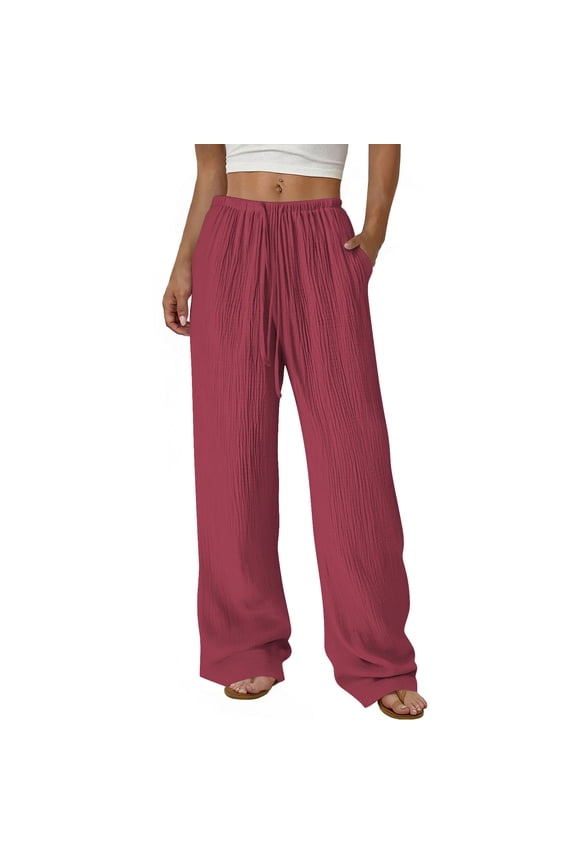 Women Wide Leg Trousers Loose Drape Ruched Shift Pants Elastic Waisted Casual Long Pants with Pockets
