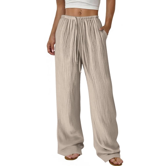 CHGBMOK Women Wide Leg Trousers Loose Drape Ruched Shift Pants Elastic Waisted Casual Long Pants with Pockets