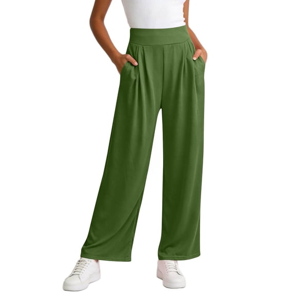 CHGBMOK Women Wide Leg Trousers with Pockets Elastic High Rise Lounge Athletic Pants Solid Loose Long Pants