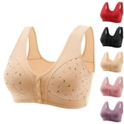 CHGBMOK Daisy Bras for Older Women,Convenient Snap Front Close Button Cotton Bras,Full Support Wide Back No Underwire Bras