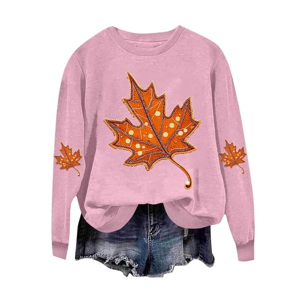 CHGBMOK Women's Casual Sweatshirt Crew Neck Long Sleeve Pullover Autumn Maple Leaf Print Shirt