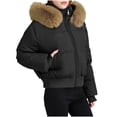 thumbnail image 1 of CHGBMOK Women's Cropped Puffer Jacket with Hood Zip Up Short Padded Bomber Coat Quilted Rib Hem Warm Winter Jacket, 1 of 8