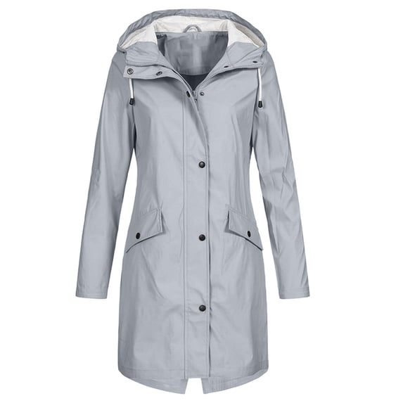 CHGBMOK Women's Fall And Winter Solid Color Rain Jacket Outdoor Hooded Windproof Long Rushing Coat
