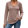 thumbnail image 1 of CHGBMOK Women's Fall Hoodie V Neck Long Sleeve Pullover Drawstring Loose Fit Top with Button, 1 of 8