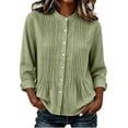 thumbnail image 1 of CHGBMOK Women's Fall Tops Crew Neck Long Sleeve Shirts with Button Down Casual Pleated Blouses, 1 of 6