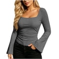 thumbnail image 1 of CHGBMOK Women's Flared Long Sleeve Shirts Square Neck Blouse Fall Outfits Ribbed Slim Fit Work Tops, 1 of 7