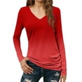 thumbnail image 1 of CHGBMOK Women's Gradient Shirts Long Sleeve V Neck Basic Tee Casual Summer Spring Tops Loose Fit Comfy Going Out Blouse, 1 of 6