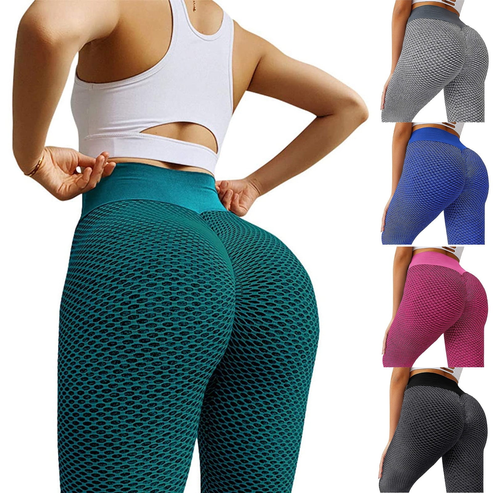 CHGBMOK Women's High Waist Yoga Pants Scrunched Booty Leggings Workout  Running Butt Enhance Textured Tights Black