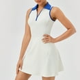 thumbnail image 1 of CHGBMOK Women's Lapel Tennis Skirt Sports Dress - Dry, Breathable & Stylish For Casual & Fitness Blue Size L, 1 of 9