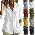 thumbnail image 1 of CHGBMOK Women's Linen Shirt Casual Long Sleeve Collared Blouse Button Down Cotton Tops with Pocket, 1 of 9