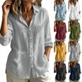 thumbnail image 1 of CHGBMOK Women's Linen Shirt Casual Long Sleeve Collared Blouse Button Down Cotton Tops with Pocket, 1 of 9