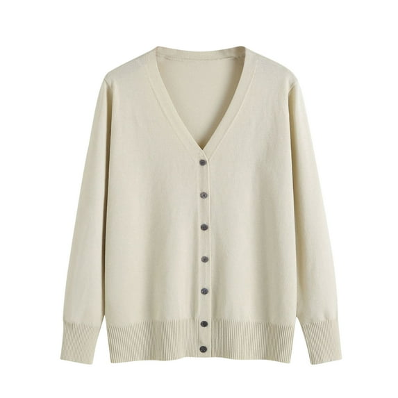 CHGBMOK Women's Long Sleeve Button Down Vee Neck Classic Sweater Knit Cardigan