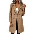 thumbnail image 1 of CHGBMOK Women's Mid Length Coat Notched Lapel Double Breasted Casual Overcoat Long Sleeve Loose Fit Outerwear Jacket with Pockets, 1 of 9