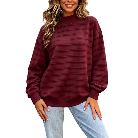 CHGBMOK Women's Mock Neck Sweatshirt Striped Long Sleeve Casual Pullover Tops Drop Shoulder Loose Fit Basic Sweatshirts