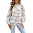 thumbnail image 1 of CHGBMOK Women's Mock Neck Sweatshirt Striped Long Sleeve Casual Pullover Tops Drop Shoulder Loose Fit Basic Sweatshirts, 1 of 5