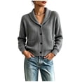 thumbnail image 1 of CHGBMOK Women's Plus Size Collar Cable Knit Cardigan Button Down Long Sleeve Cropped Sweater Casual Loose Fit Fall Winter Outerwear with Pockets, 1 of 5