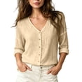 thumbnail image 1 of CHGBMOK Women's Plus Size Cotton Gauze Shirts Long Sleeve Button Down Fall Blouses V Neck Spring Fall Cardigan, 1 of 5