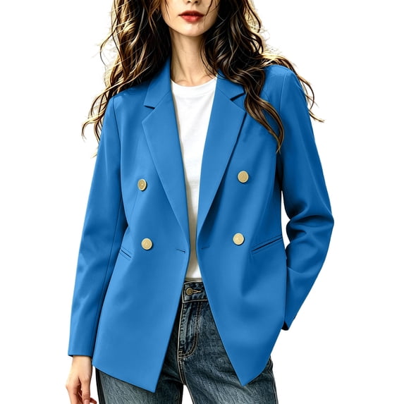 CHGBMOK Women's Plus Size Double Breasted Blazer Notched Lapel Long ...