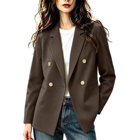 CHGBMOK Women's Plus Size Double Breasted Blazer Notched Lapel Long ...