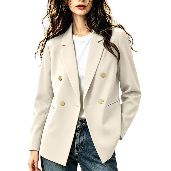 CHGBMOK Women's Plus Size Double Breasted Blazer Notched Lapel Long ...