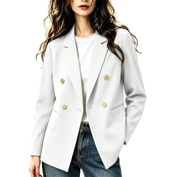 CHGBMOK Women's Plus Size Double Breasted Blazer Notched Lapel Long ...