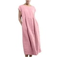 thumbnail image 1 of CHGBMOK Summer Linen Dress for Women Plus Size Casual Short Sleeve Round Neck Vintage Loose Long Dress, 1 of 6