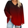 thumbnail image 1 of CHGBMOK Women's Plus Size Gradient Tops V Neck Long Sleeve T-Shirt Loose Fit Casual Basic Fall Blouse, 1 of 5