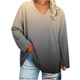 thumbnail image 1 of CHGBMOK Women's Plus Size Gradient Tops V Neck Long Sleeve T-Shirt Loose Fit Casual Basic Fall Blouse, 1 of 6