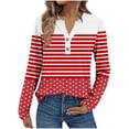thumbnail image 1 of CHGBMOK Women's Plus Size Long Sleeve Tops V Neck Loose Fit T Shirts with Button Dressy Plaid Polka Dot Graphic Blouse, 1 of 5