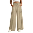 thumbnail image 1 of CHGBMOK Women's Plus Size Palazzo Pants Elastic High Waist Drawstring Wide Leg Pants Flowy Floor-Length Trousers with Pockets Loose Casual Pants, 1 of 9