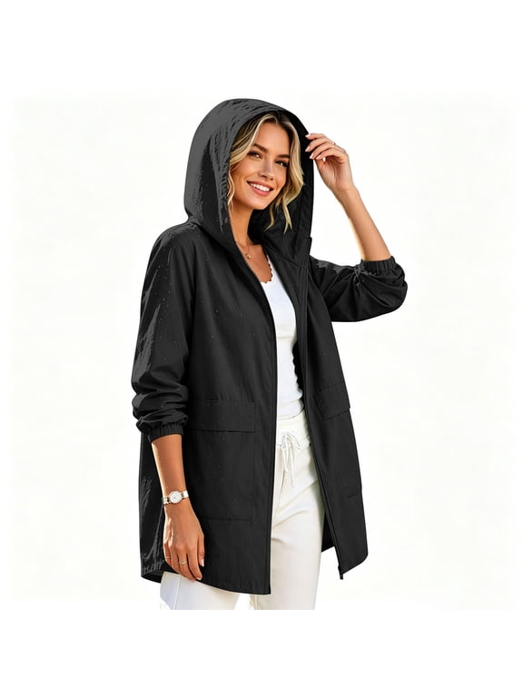 Women's Plus Size Rain Jacket Waterproof Lightweight Windbreaker Hooded Coat Quick Dry Climbing Camping Hiking Outwear