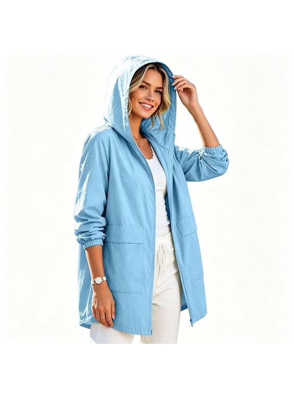 Women's Plus Size Rain Jacket Waterproof Lightweight Windbreaker Hooded Coat Quick Dry Climbing Camping Hiking Outwear