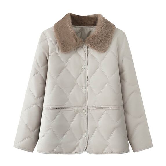 CHGBMOK Women's Plus Size Short Quilted Padded Coat Collar Snap Button Warm Winter Jacket Solid Color Casual Loose Outerwear