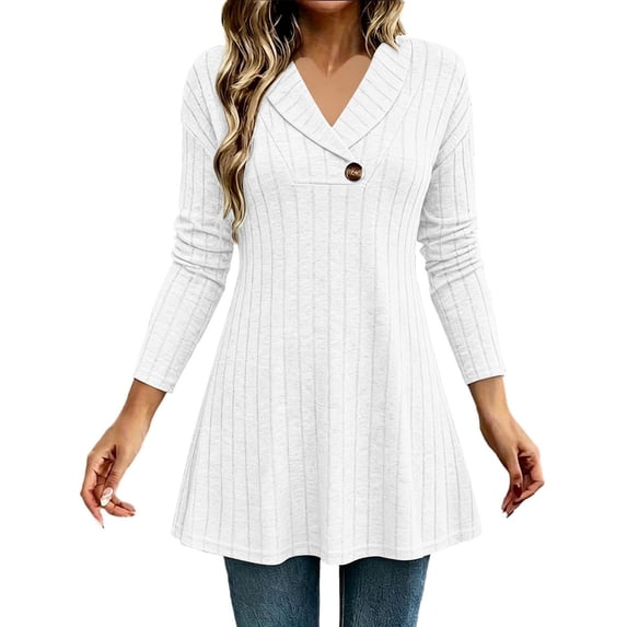 CHGBMOK Women's Plus Size Sweaters Fall Long Sleeve Ribbed Knit Tunic Tops Lightweight V Neck Pullover Shirts