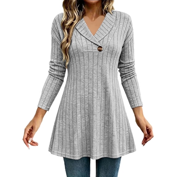 CHGBMOK Women's Plus Size Sweaters Fall Long Sleeve Ribbed Knit Tunic Tops Lightweight V Neck Pullover Shirts