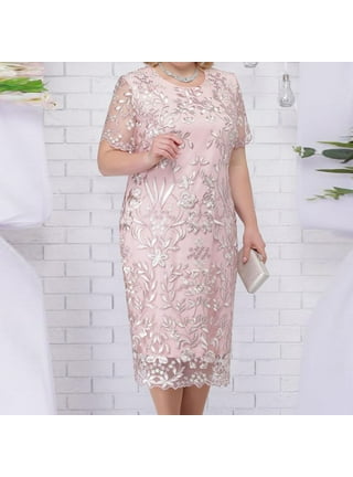Zpanxa Womens Lace Short Sleeves Party Dress Cocktail Prom Ballgown Vintage  Dress Wedding Guest Dresses forWomen Bride Pink M