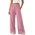 thumbnail image 1 of CHGBMOK Women's Plus Size Wide Leg Pants Smocked Elastic High Waist Casual Palazzo Trousers Button Decor Loose Flowy Long Pants with Pockets, 1 of 5