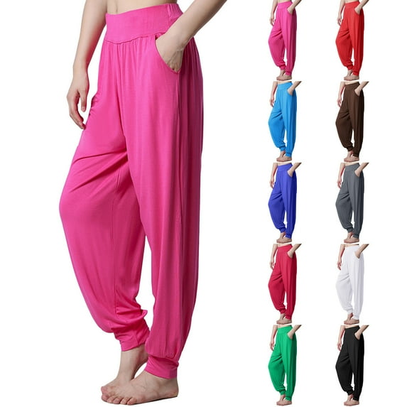 CHGBMOK Women's Relaxed-fit Jogger Track Cuff Sweatpants with Pockets for Yoga, Workout Red M