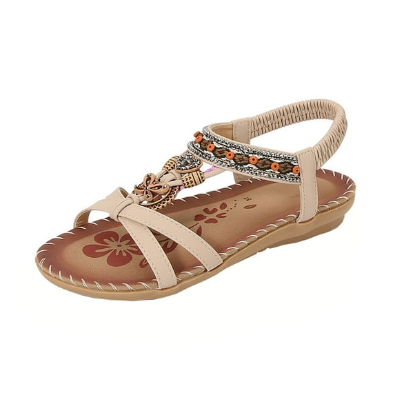 CHGBMOK Women's Sandals Bohemian - Style T - Strap Sandals with Ornate Embellishments Sizes 36-43