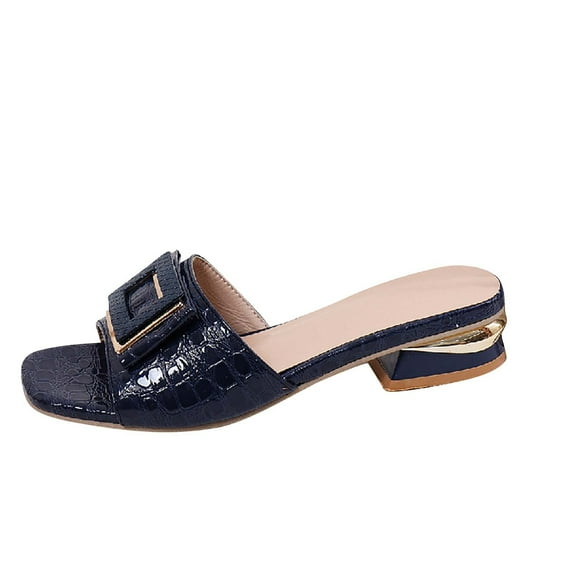 CHGBMOK Women's Sandals Square - Toe Mule Sandals with Decorative Buckle and Textured Upper Sizes 36-42