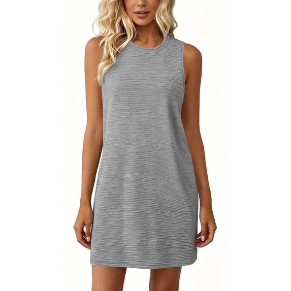 CHGBMOK Women's Shift Dress Sleeveless Round Neck Loose Short Casual Dress with Pockets