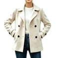 thumbnail image 1 of CHGBMOK Women's Short Coat Notched Lapel Double Breasted Long Sleeve Jacket Casual Warm Fall Winter Outerwear with Side Pockets, 1 of 6