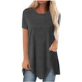 thumbnail image 1 of CHGBMOK Womens Summer Tops Plus Size Round Neck Short Sleeve T-Shirt Irregular Hem Side Buttons Tunic Blouse, 1 of 5