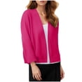 thumbnail image 1 of CHGBMOK Women's Solid Knitted Loose Cardigan Sweater 3/4 Sleeve Open Front Cropped Tops, 1 of 5
