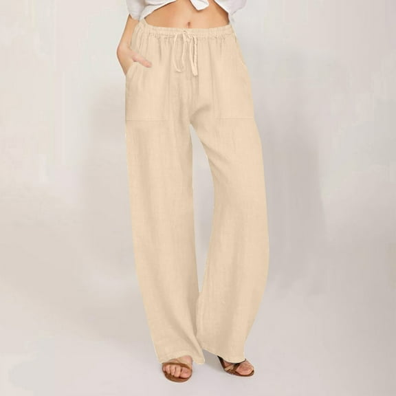 CHGBMOK Women's Casual Linen Pants Drawstring Loose Fit Lounge Trousers with Pockets