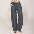 thumbnail image 1 of CHGBMOK Women's Casual Linen Pants Drawstring Loose Fit Lounge Trousers with Pockets, 1 of 5
