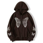 CHGBMOK Womens Zipper up Hoodie Gothic Butterfly Printing Hooded Sweatshirts Y2K Retro -Graphic Jacket Outwear
