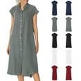 thumbnail image 1 of CHGBMOK Womens Button Down Shirt Dress Collared V Neck Short Sleeve Linen Dress Casual Midi Dress with Pockets, 1 of 7