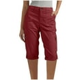 thumbnail image 1 of CHGBMOK Womens Cargo Shorts Knee Length Breathable Linen Bermuda Shorts with Pockets Elastic Waist Capris Pedal Pushers, 1 of 8