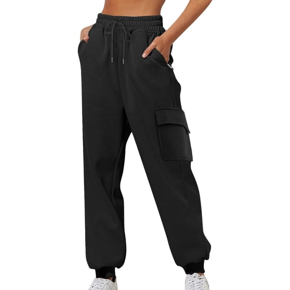 CHGBMOK Womens Cargo Sweatpants High Waisted Drawstring Baggy Athletic Jogger Pants with Pockets Wide Leg Bottom Casual Pants